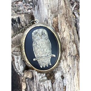 BIRTHDAY GIFT MOM GRANDMA CAMEO OWL LOCKET BRONZE GOLD NECKLACE PILL BOX PHOTO